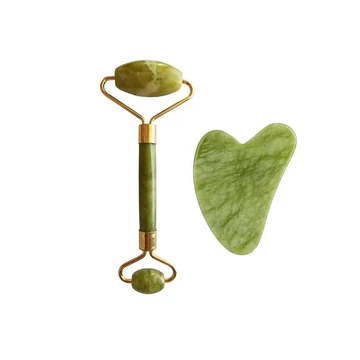 Arcmasszírozó roller és gua sha szett – zöld jade - Lewer811791