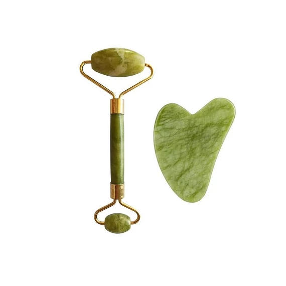 Arcmasszírozó roller és gua sha szett – zöld jade - Lewer811791