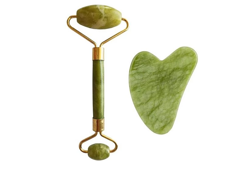 Arcmasszírozó roller és gua sha szett – zöld jade - Lewer811791